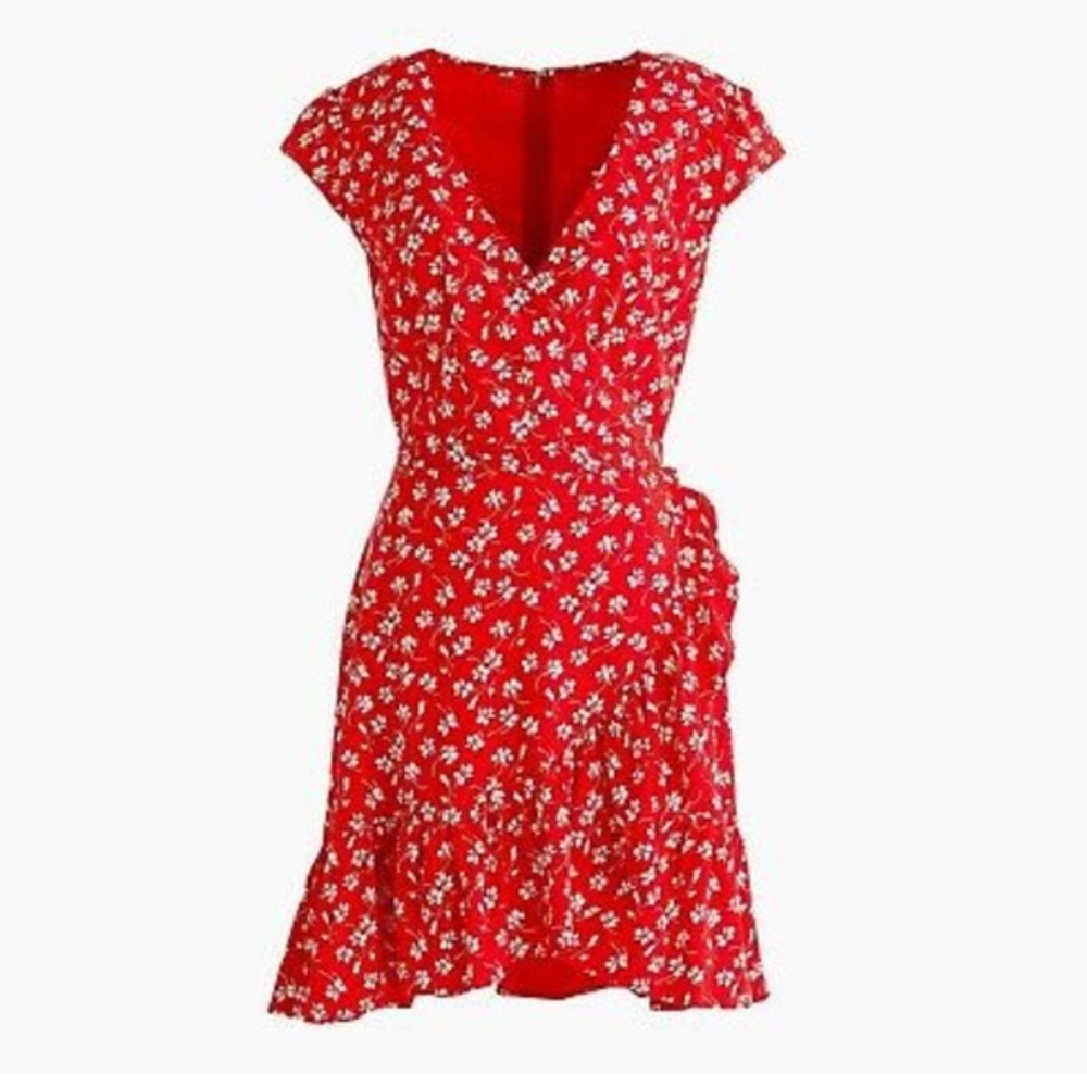 J. Crew Red Floral Faux Wrap Dress